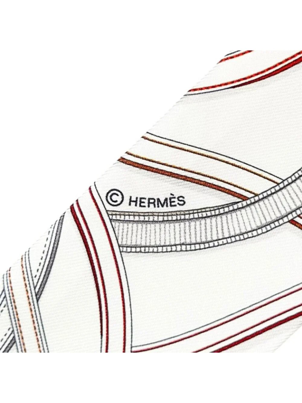Hermes Twilly Legendary Harness Silk 100% Scarf White Red